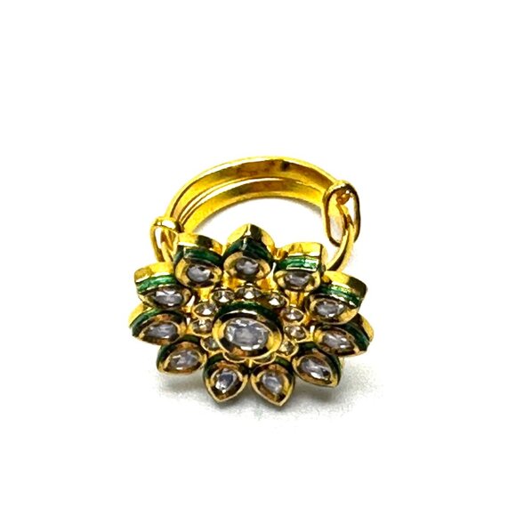 Vintage Indian Meenakari Pearl Tassel Earrings & Kundan Ring—Statement Set—EUC - Picture 7 of 14